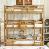 Twin Over Twin Over Twin Triple Bunk Bed for Kids,3 Bed Bunk Beds for 3,Solid Wood Twin Triple Bunk Bed with Two