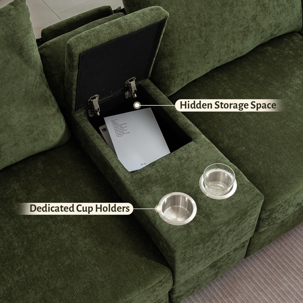 136" U Shaped 8 Seater Modular Sectional Sofa with Cup Holders