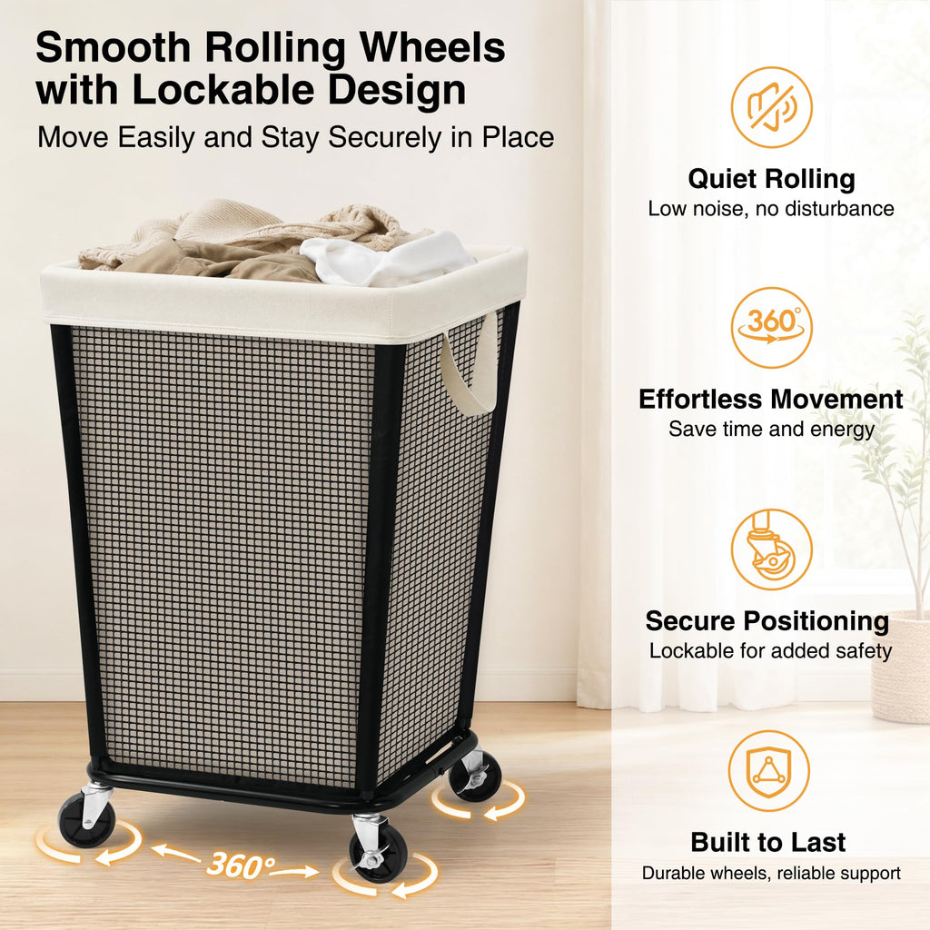 160L Rolling Laundry Hamper with Wheels, Laundry Basket, Beige