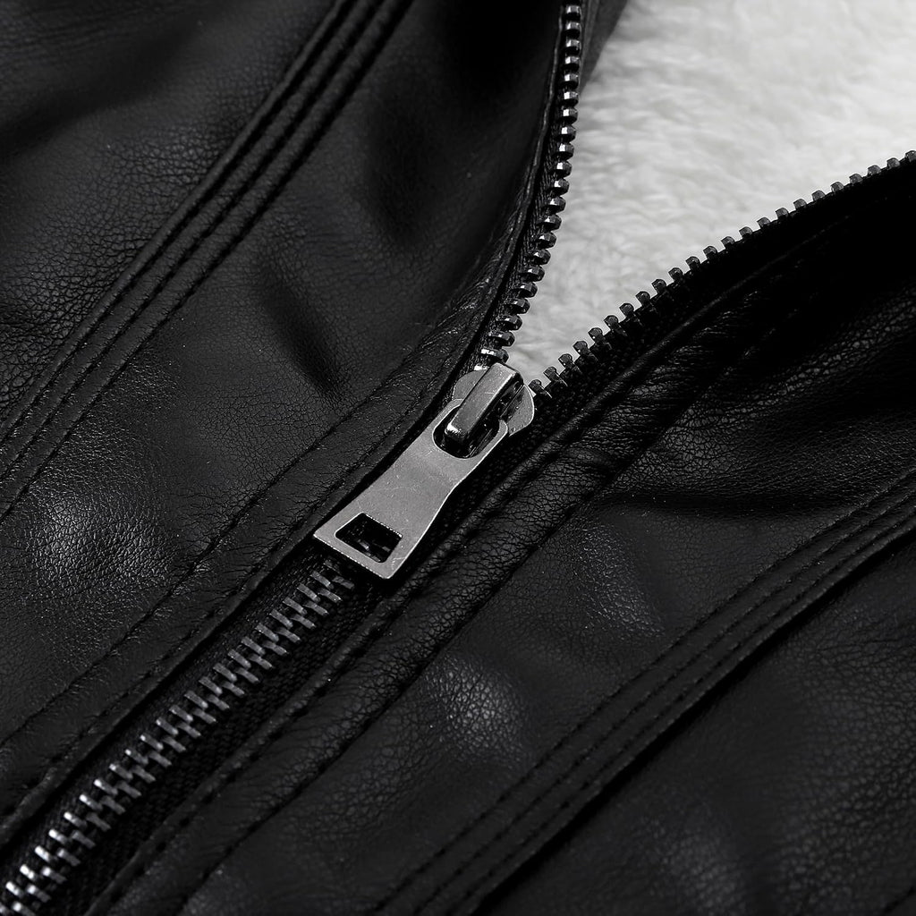 Boy's Collar Faux Motorcycle Leather Jacket Kids Biker Coats