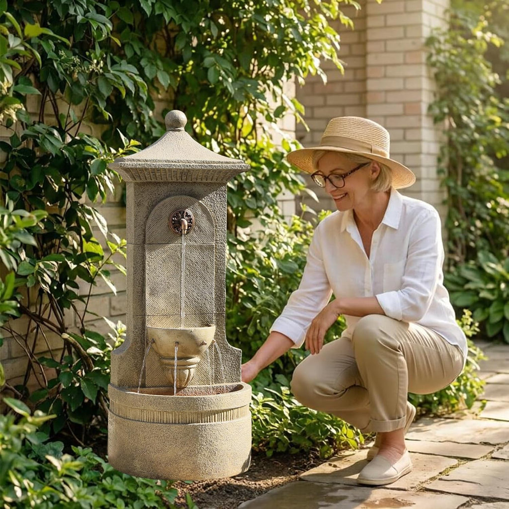 Outdoor Wall Fountain with LED Lights, 42.91” H Freestanding Garden Water Fountain