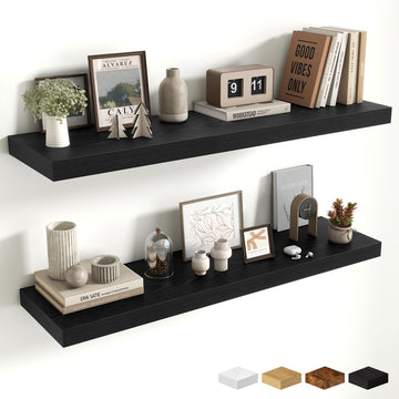 Floating Shelves Set of 2, 40 Inch Long Wooden Wall Shelves, 10 Inch Deep Wall Mounted Storage Shelf with Metal