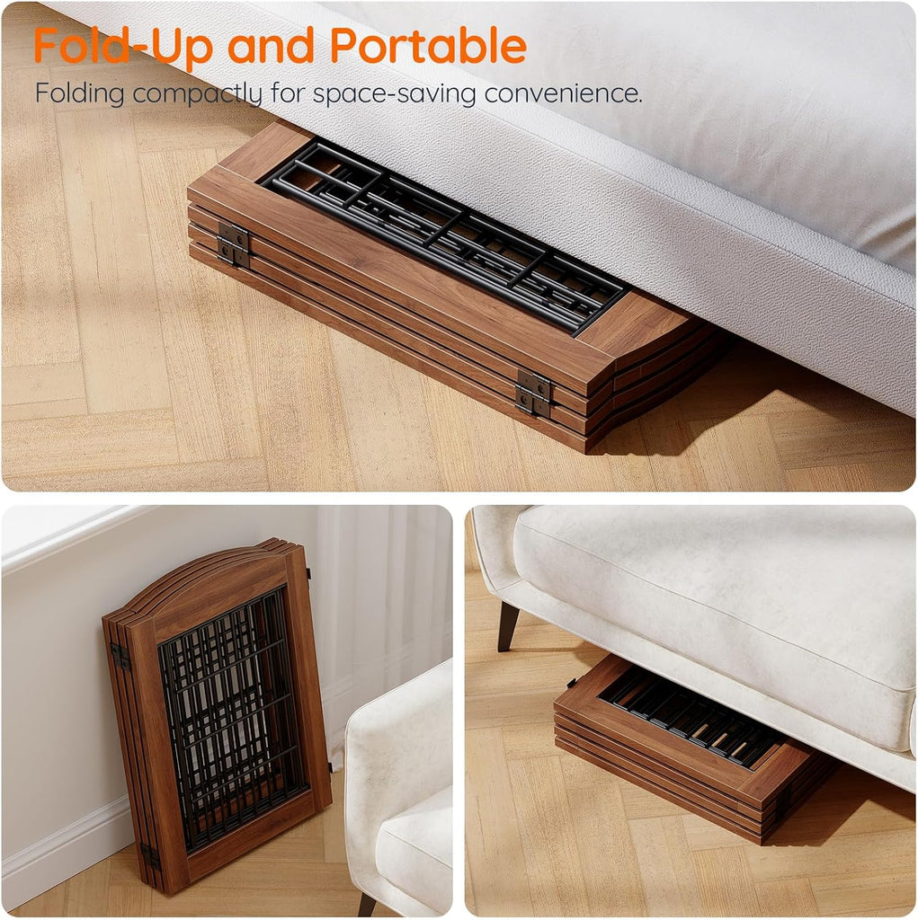 4 Panels Dog Gate Indoor with Door, 24.8'' Tall Freestanding Pet Gate with 2 Support Feet, Foldable Dog Fence