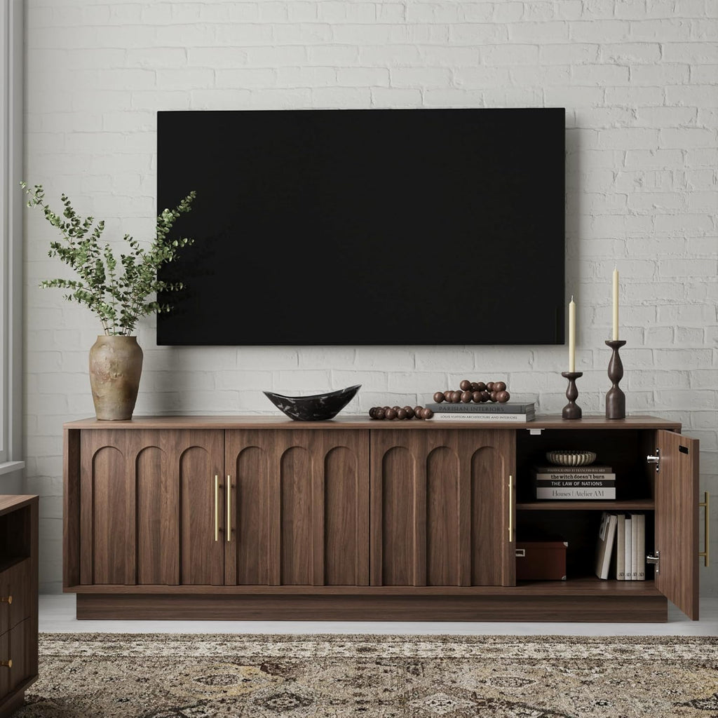 TV Stand for 75 Inch TV and Coffee Table Set of 2, Arched Design with Wood Grain Finish, Media Console with