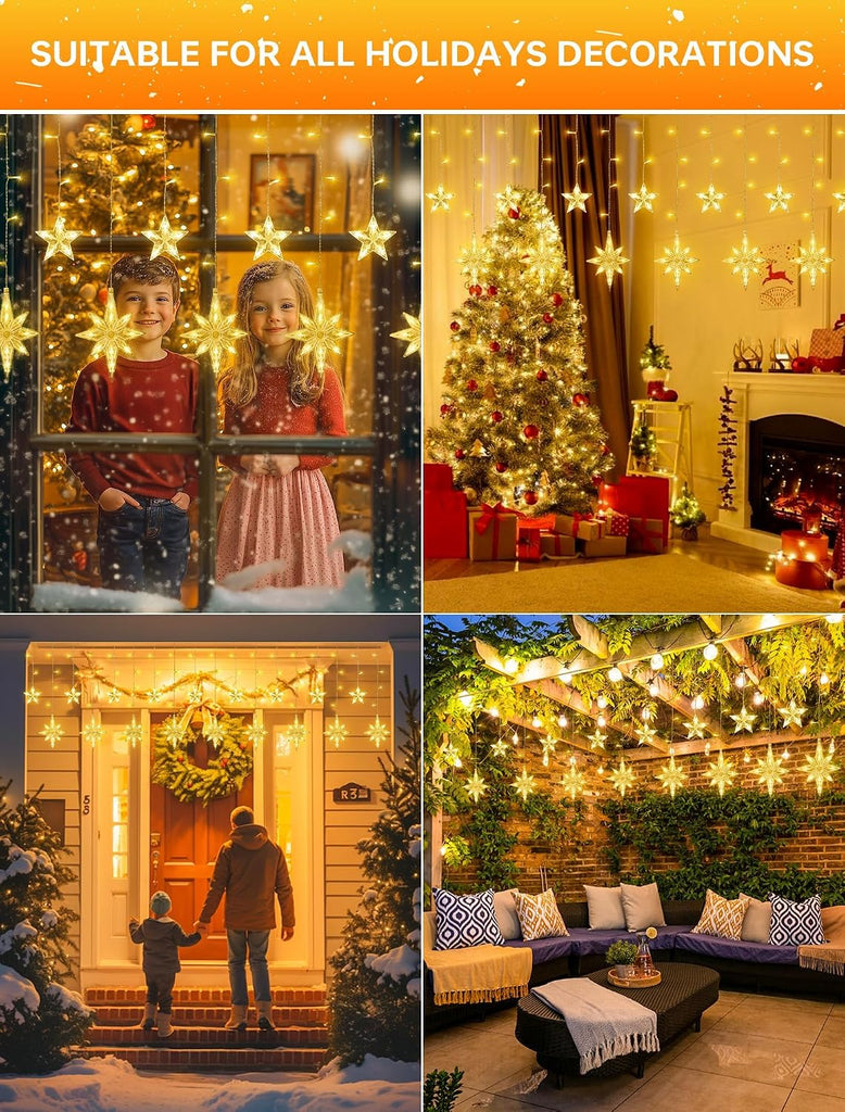 126 LED Star Icicle Lights,7.8ft Window Curtain Lights Plug