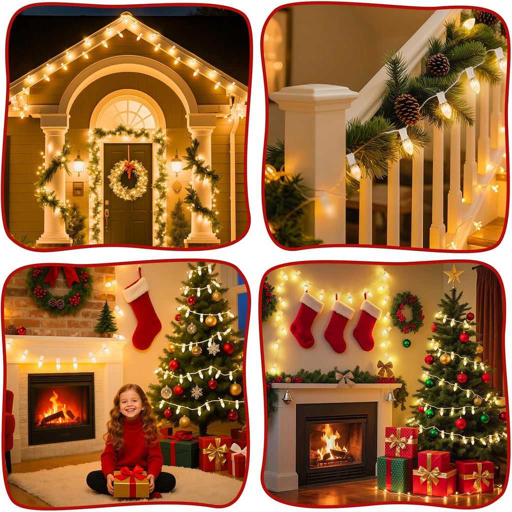 C9 Clear Christmas String Light Set, 25 Feet Vintage Christmas Lights, Outdoor Roofline String Lights with 25 Clear