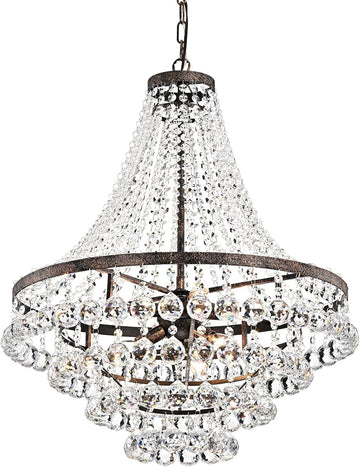 Luxury Empire Crystal Chandelier, 7 Lights, 4 Tiers Glam Light with Chrome Finish, Adjustable Hanging Ceiling Light Fixture, Foyer/Hallway, Dining, Bedroom, Living Room (Antique Copper)
