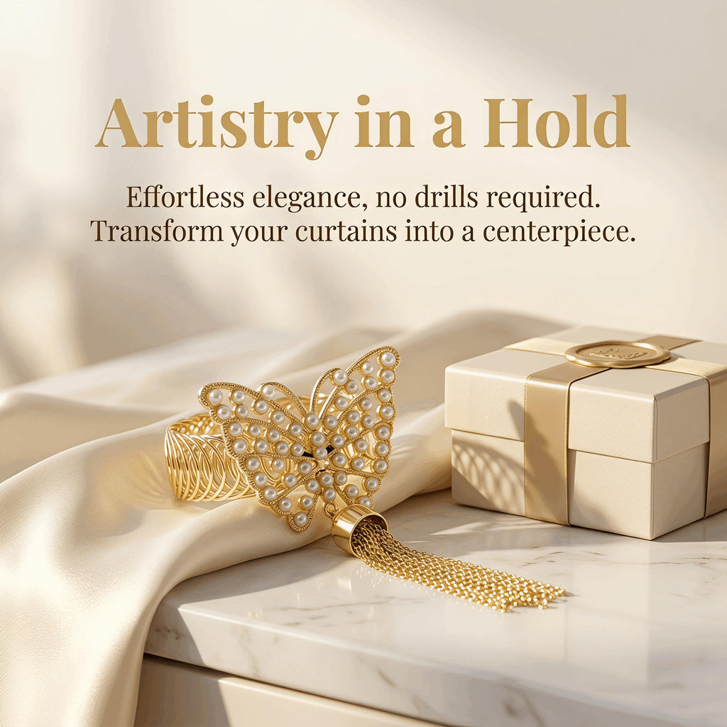 Curtain Tie Backs, No-Drill Gold Butterfly Curtain Holdbacks - 2 Pcs