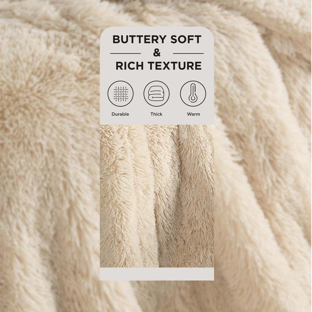 Faux Fur Fluffy Fleece Sherpa Blanket Couch Throw Beige 50"x60"