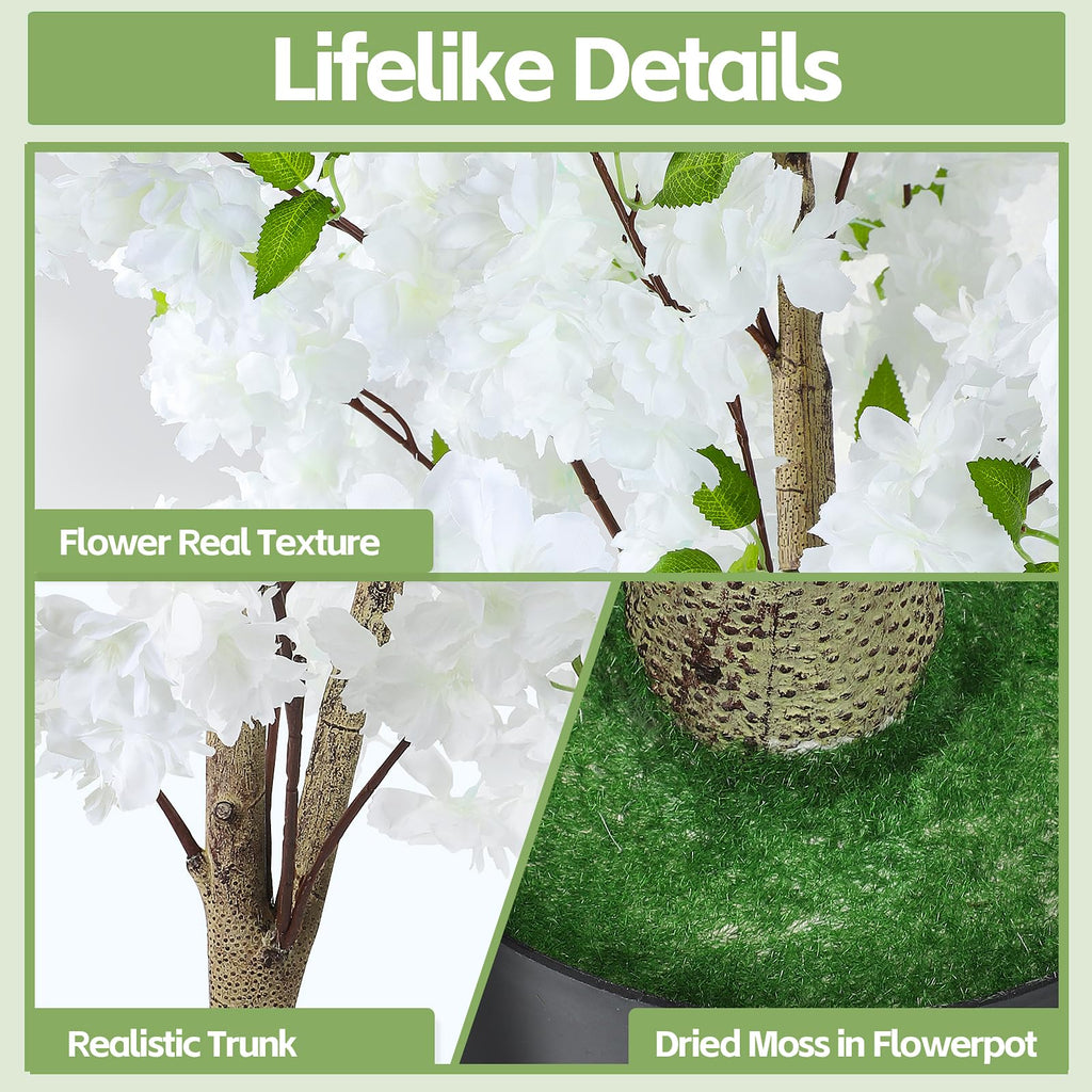 6FT Artificial Cherry Blossom Tree, Realistic Fake Cherry Blossom Tree in Pot, Decorative Faux Sakura Tree for Indoor