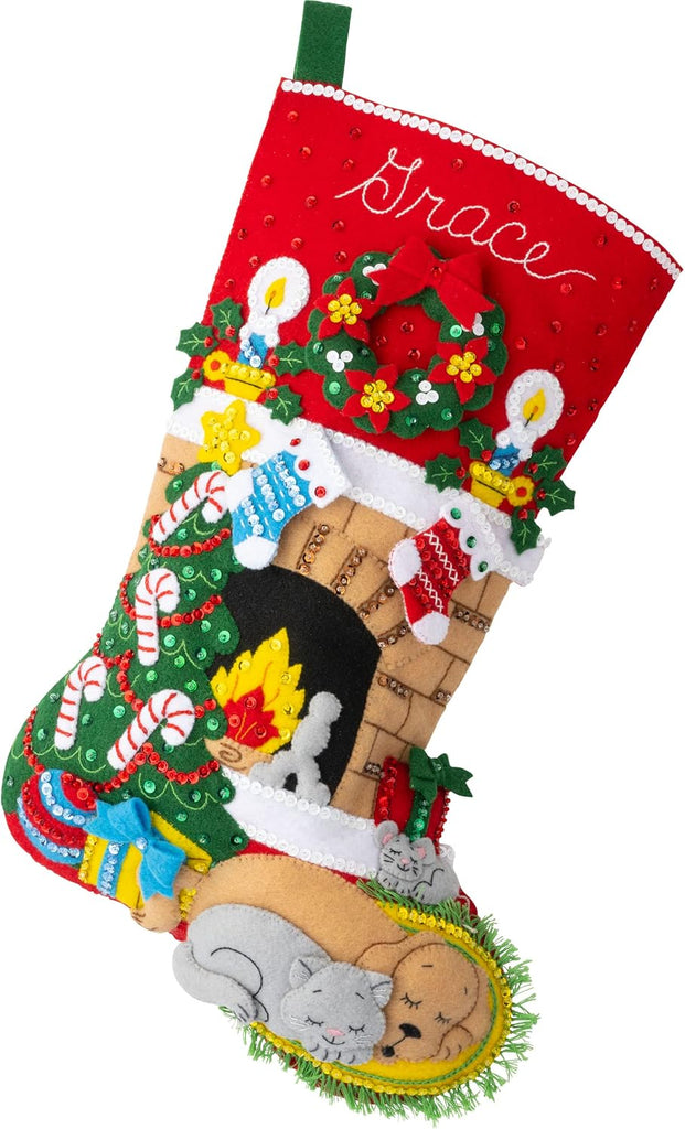 Felt Applique 18" Stocking Making Kit, Holiday Hearth