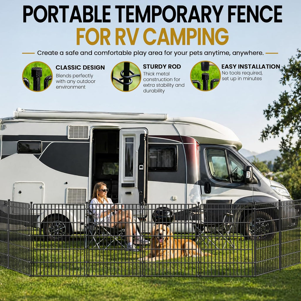 10 Panels No Dig Garden Fence with Gate, 34in(H) × 22.5ft(L) Decorative Metal Outdoor Dog Fence, Rustproof Pet