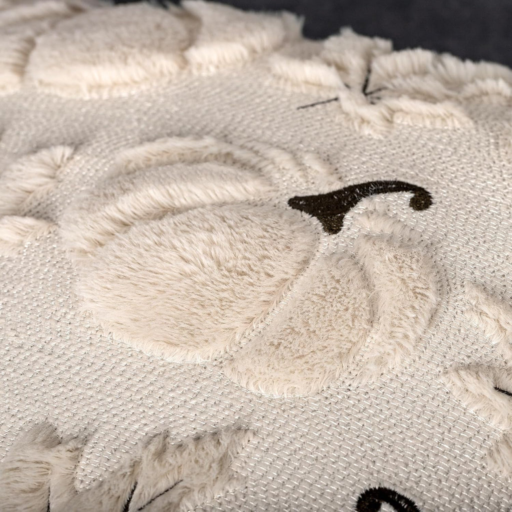 Fall Pumpkins Leaves Decorative Pillow Covers 18"x18", Beige Soft Plush Faux Fur Throw Cushion Cases - Set of 2