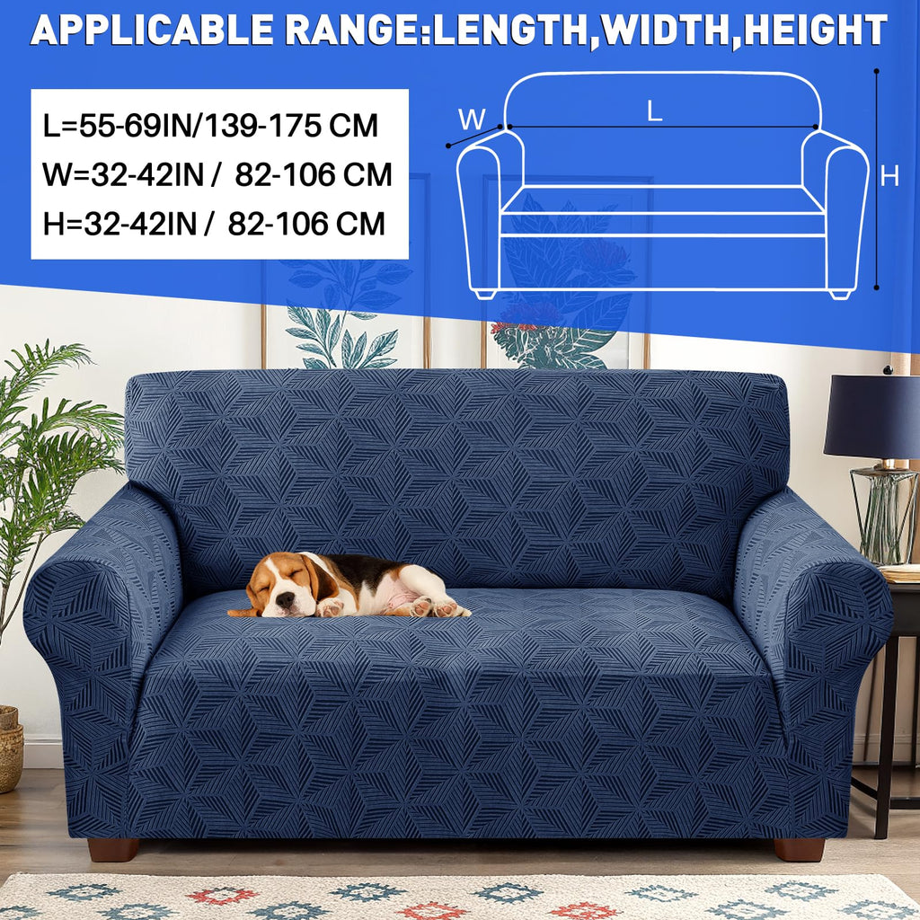 1 Piece Stretch Couch Covers for 2 Cushion Couch, Jacquard Loveseat Cover with Non-Slip Elastic Bottom, Thickened