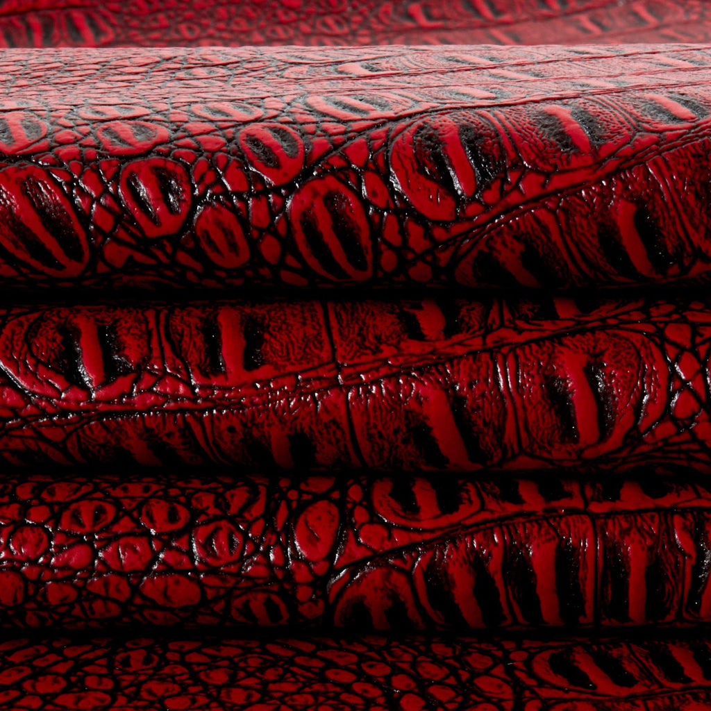 Faux Leather Gator Red/Black, Fabric by the Yard