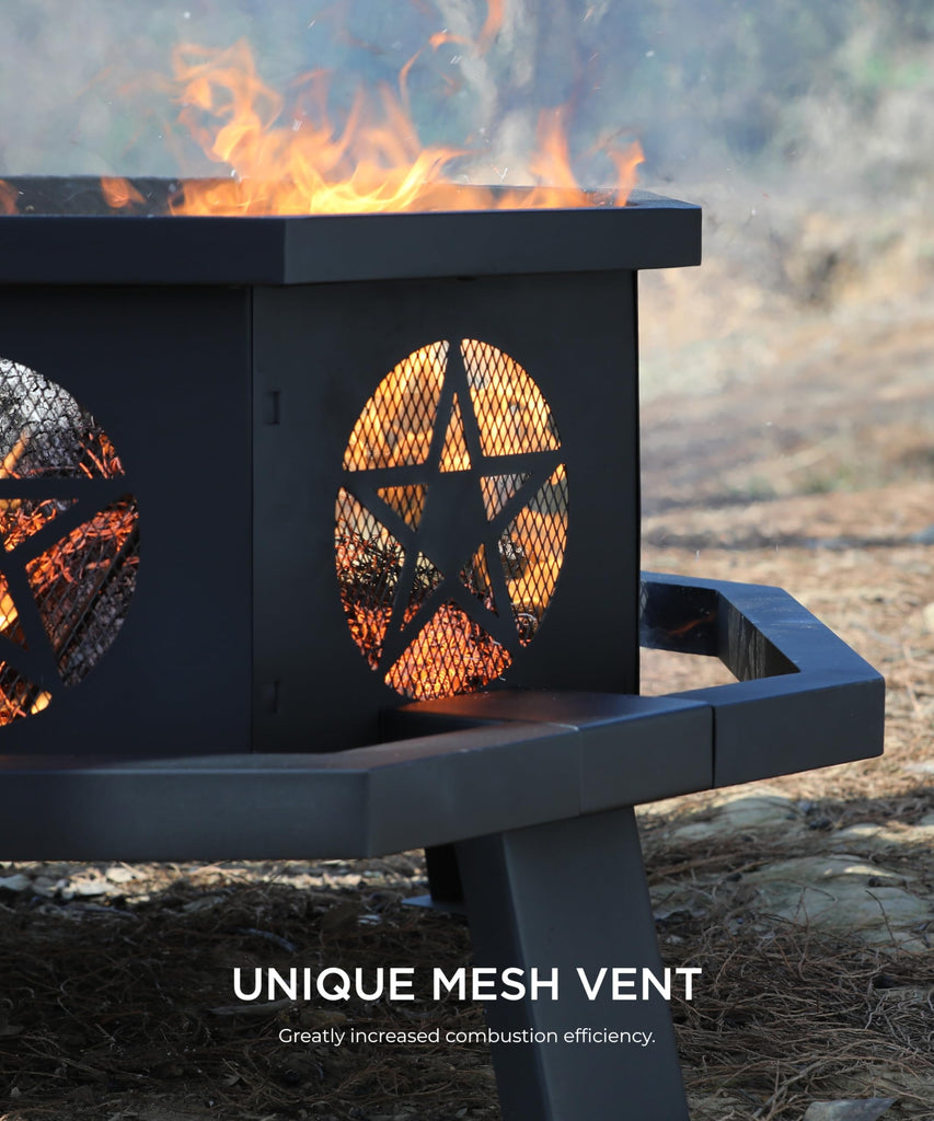 43 inch Fire Pit, Outdoor Fire Pits with Cooking Grill, Wood Burning Fire Pits for Outside, Octagonal Heavy Duty