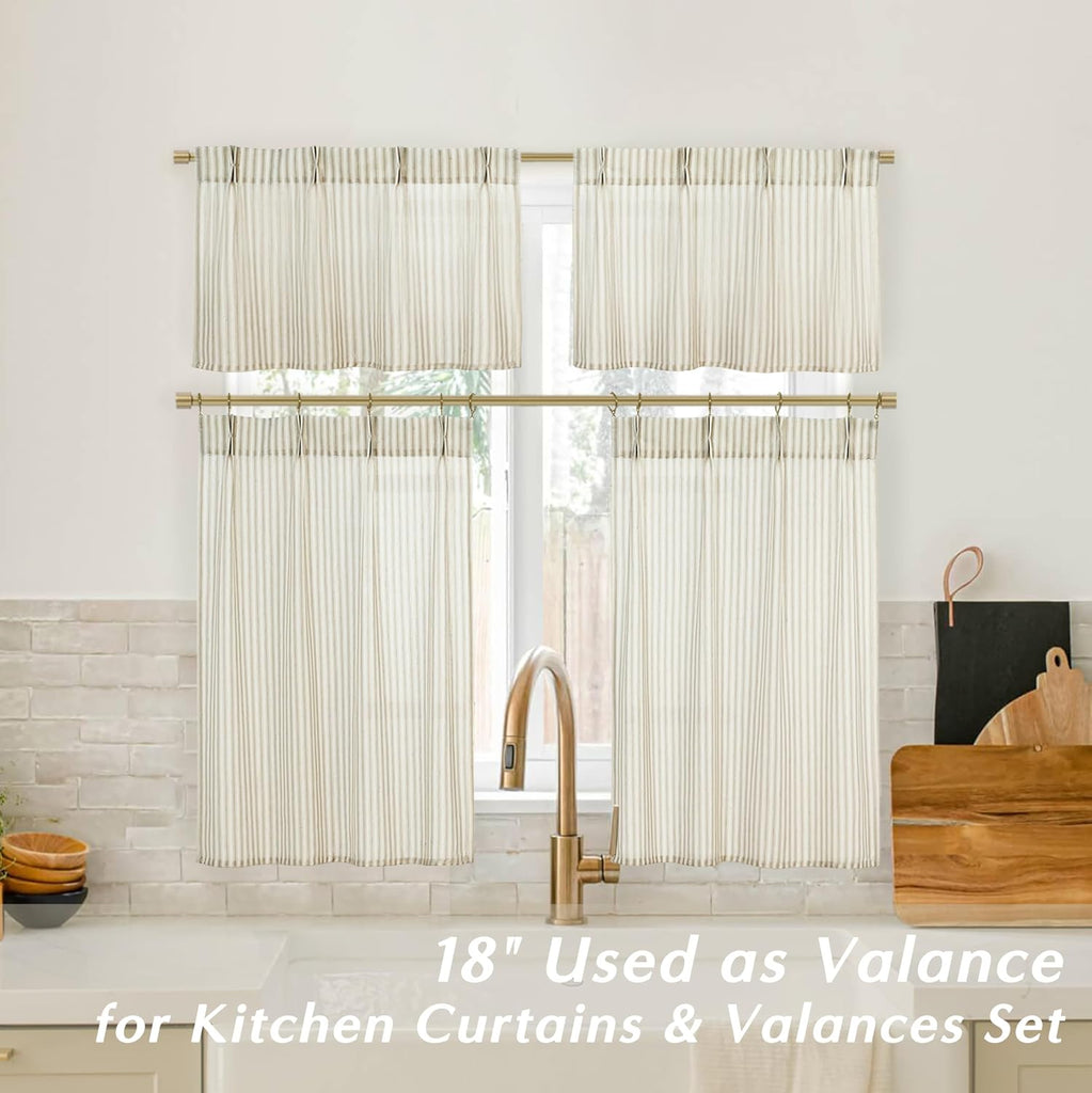 Kitchen Window Curtains Over Sink 24 Inch Length Sets,Rustic Country Pinch Pleated Linen Cafe Small Window Curtain