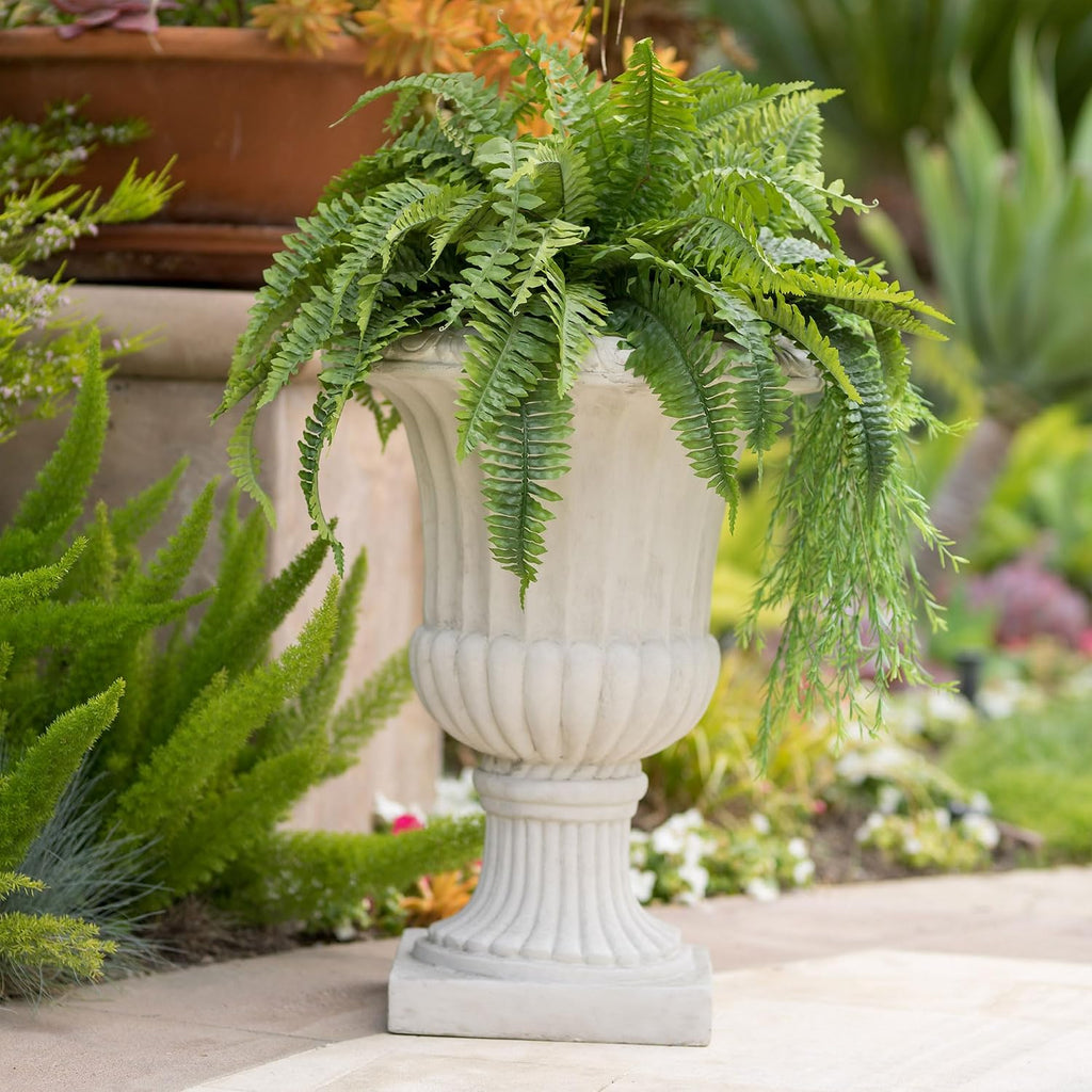 Large 26.5 Inch Outdoor Urn Planter Antique Italian Style Flower Pot, Magnesium Oxide Pedestal Garden Planter Porch