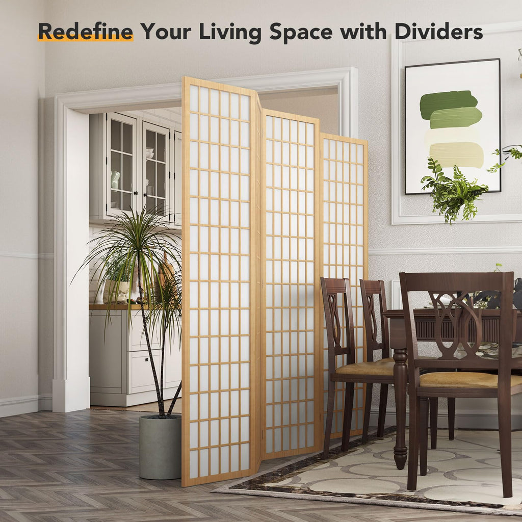 6ft Japanese Room Divider Wall, 6-Panel Shoji Privacy Screen 104" W