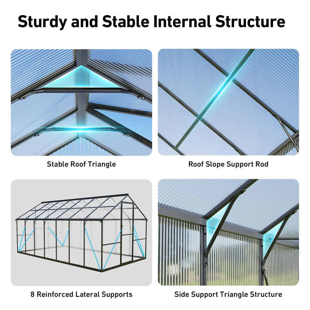 8x14 FT Greenhouse with Hygrometer, Windproof UV Protection Green Houses