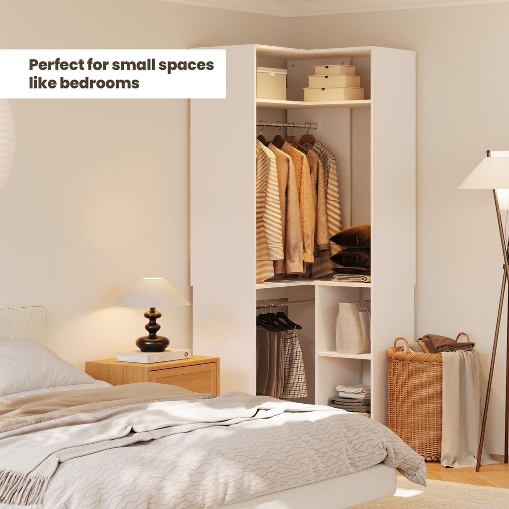 Corner Closet System with Shelves, 33.5'' Corner closet organizer System with Hanging Rods, Wood Walk in Closet
