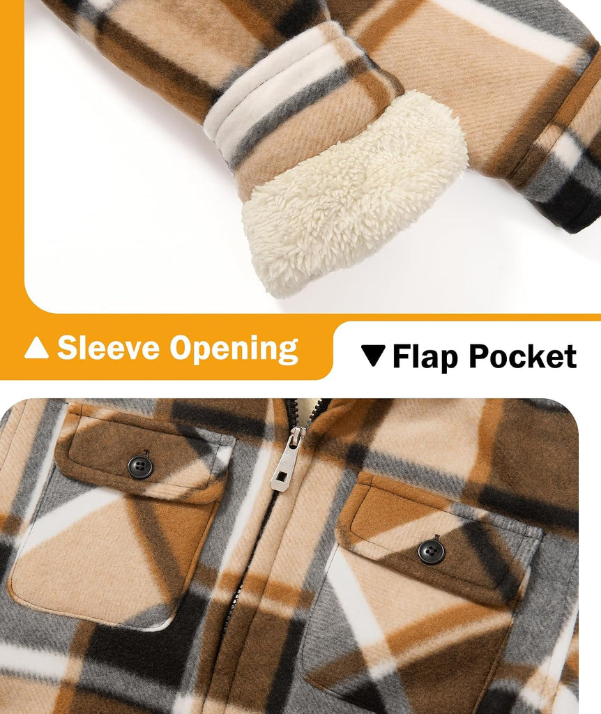 Boys Fleece Jacket with Hood Unisex Child Sherpa Lined Zip Up Warm Coat Hooded Sweatshirt Outerwear