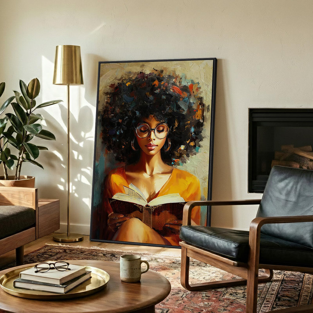 Framed African American Black Girl Portrait Canvas Wall Art, 24x36 In