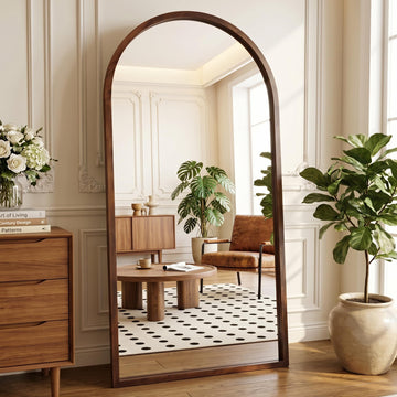 76" x 41" Arched Full Length Mirror, Solid Wood Frame Floor Mirror