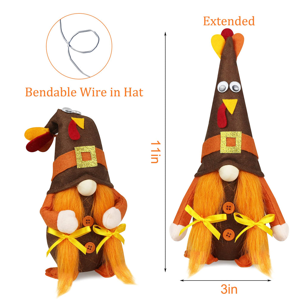 Mr and Mrs Thanksgiving Plush Decorations - 2 Pcs Turkey Gnomes Handmade Scandinavian Autumn Tomte - Fall Season