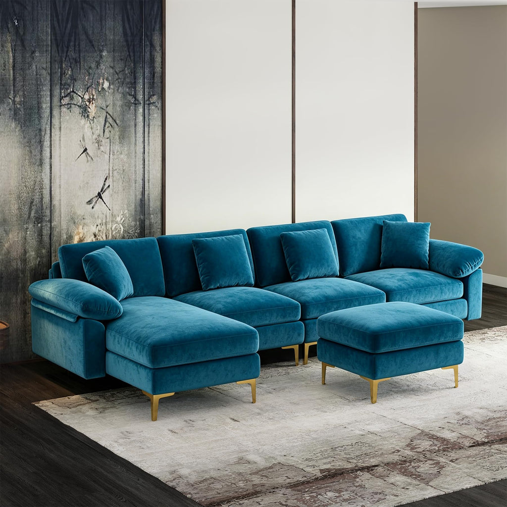 114" U-Shaped Modular Sectional Sofa, Blue