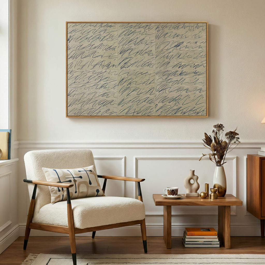 Framed Neutral Modern Beige Abstract Line Wall Art, 1 Piece 24x36 In