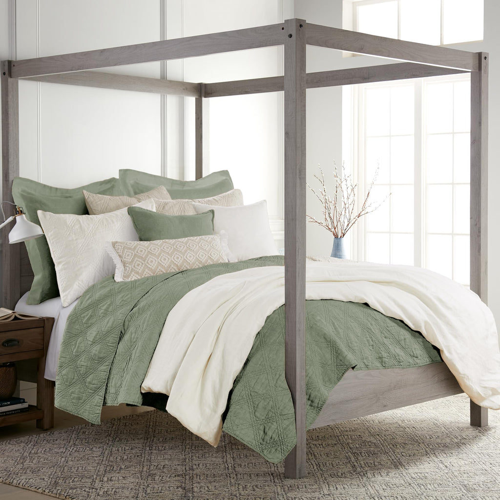 100% French Flax Linen Front/100% Cotton Back - Quilt - French Flax Washed Linen - Sage Green - Quilt Size (68 x