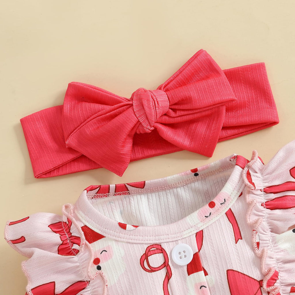 My First Christmas Baby Girl Outfit Newborn Santa Bow Ruffle Onesie Infant Long Sleeve Romper Fall Winter Clothes (B