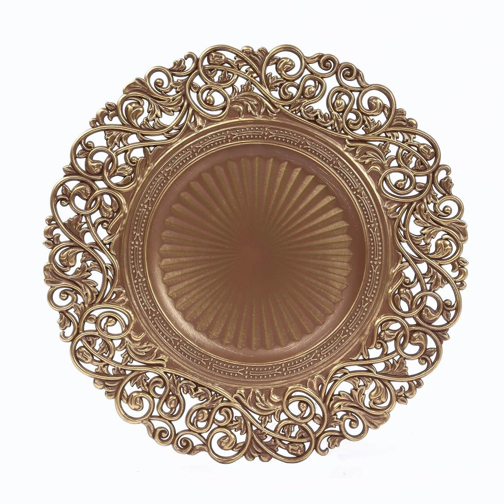 12 Pack 13" Brown Gold Acrylic Charger Plates - Elegant Round Reusable Dinner Chargers for Wedding Reception Banquet