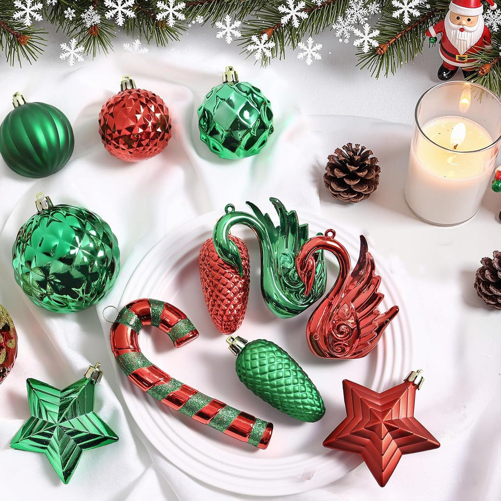 128pcs Christmas Balls Ornaments Set, Red, Green and Gold