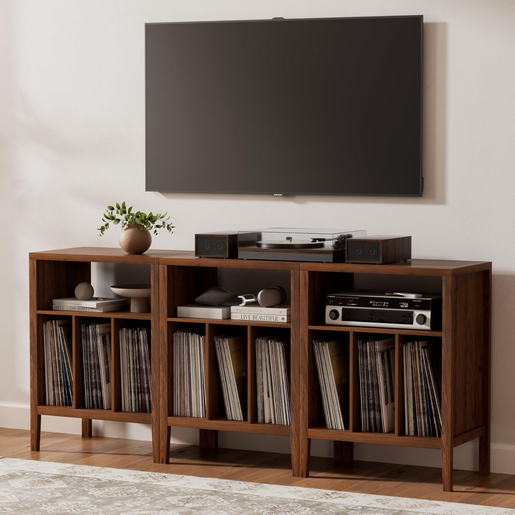 Record Player Stand Set of 2 with Vinyl Record Storage Holds up to 180 Albums, Large Turntable Stand Dispaly Table