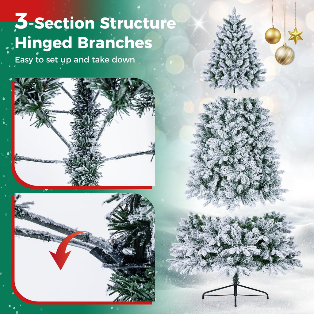 7 FT Snow-Flocked Pre-Lit Half Christmas Tree for Wall Corner