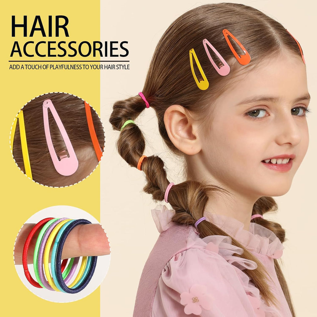 Hair Accessories Set: Colorful Rubber Bands, Cotton Hair Ties, Ponytail Holders, Hair Clips with Organizer Box