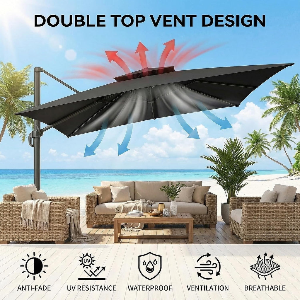 Outdoor Patio Umbrella - 10ft Cantilever Umbrella Heavy Duty Offset Umbrellas with Stand - GRAY