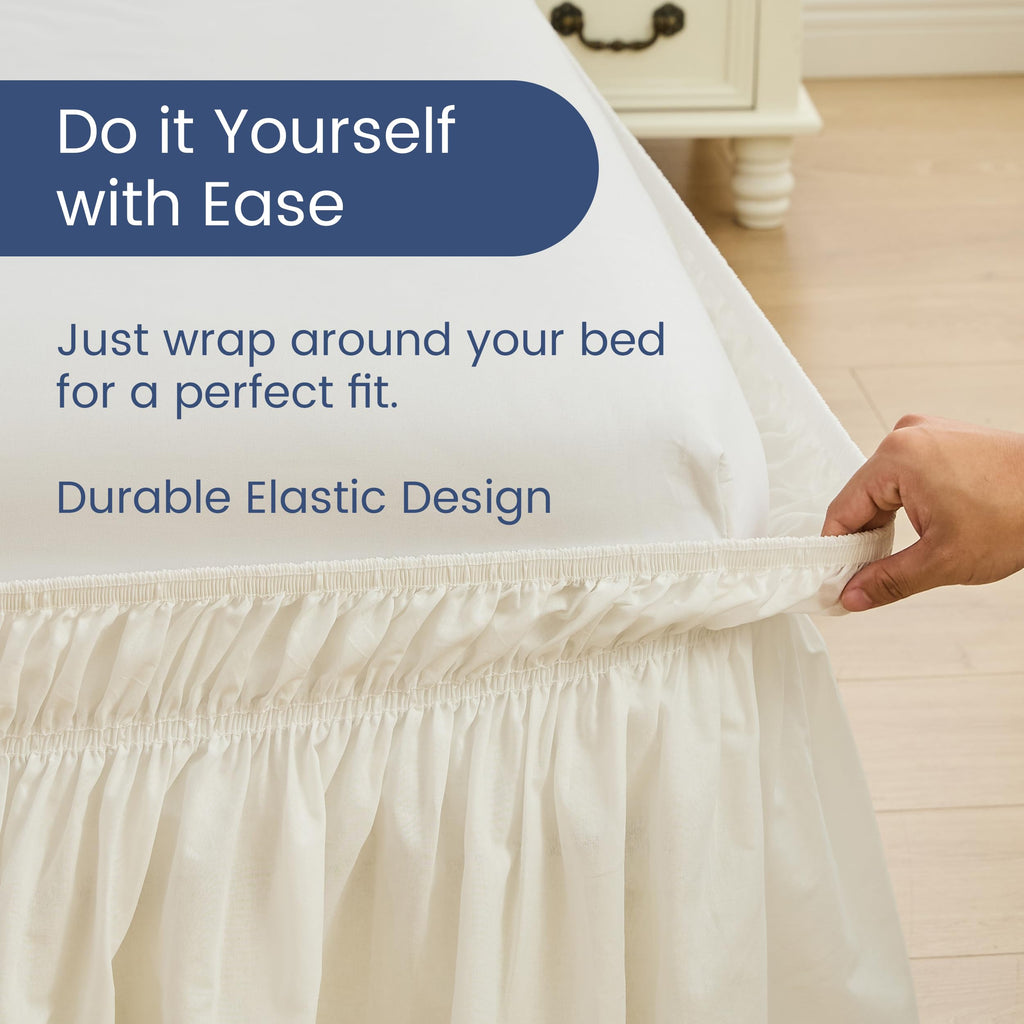 Wrap Around Bed Skirts 17" Drop, Cotton Adjustable Elastic Dust Ruffles Wrinkle & Fade Resistant Soft Cozy Elegant