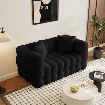 55" Boucle Cloud Loveseat with 2 Pillows, Black