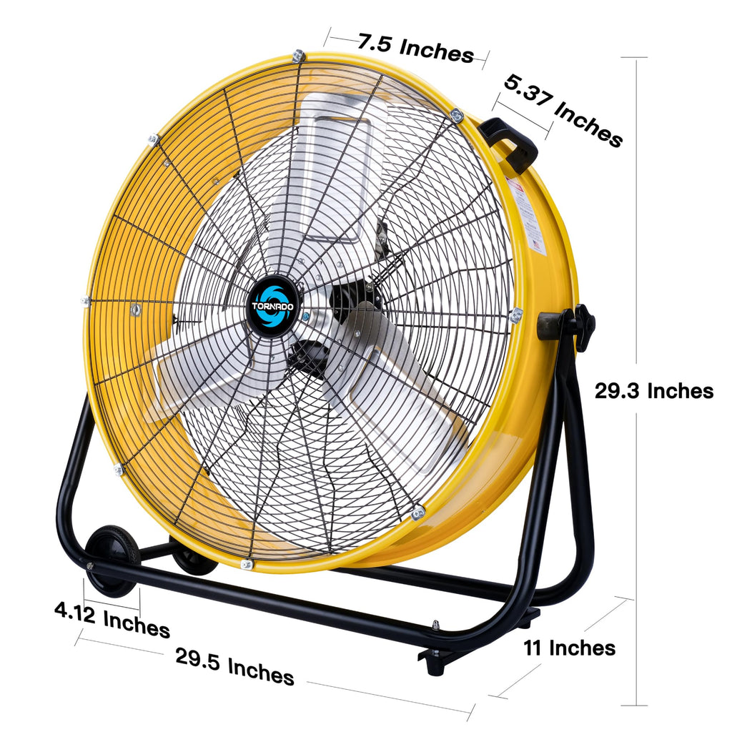 24" High-Velocity Metal Drum Fan, 7700 CFM, 3-Speed Industrial Fan, Heavy Duty for Industrial & Commercial Use, 8 FT