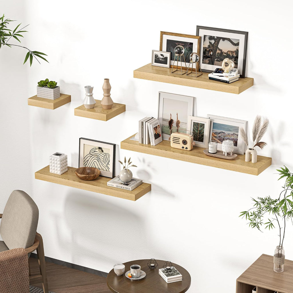 Floating Shelves for Wall, 55"W x 9.3"D x 1.5"H, Long Wooden Wall Mounted Display Shelves with Invisible Brackets