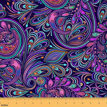 Paisley Pattern Fabric by The Yard, Bohemian Colorful Flower Fabric for Teens Craft Lover, Hippie Style Colorful Ethnic