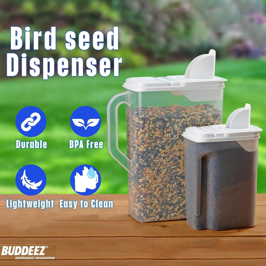 Pet Food Storage Containers - 2 Count Bird Seed Dispenser with Pour Tight Lids and Easy Pour Spouts, 8 Qt and 3.5 Qt