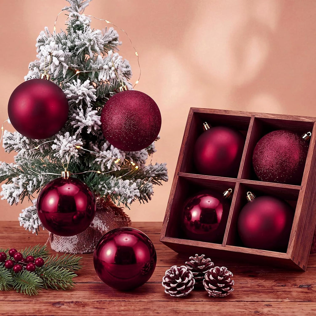8 Pcs 6" Burgundy Christmas Tree Plastic Ball Ornaments