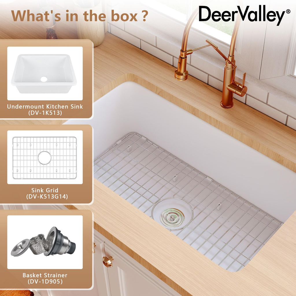 Undermount Kitchen Sink 32 inch White Fireclay Farmhouse Sink