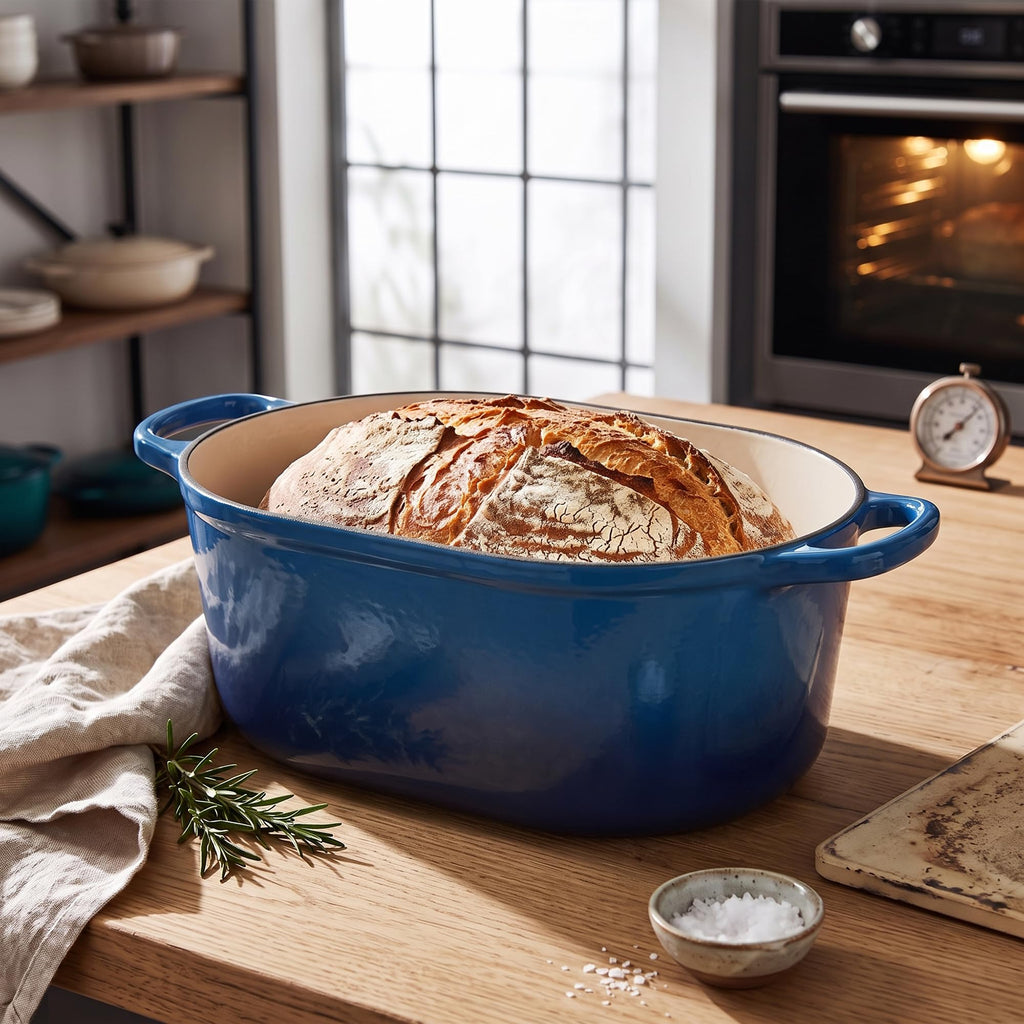 Enameled Cast Iron Oval Dutch Oven, 6QT, Lake Blue