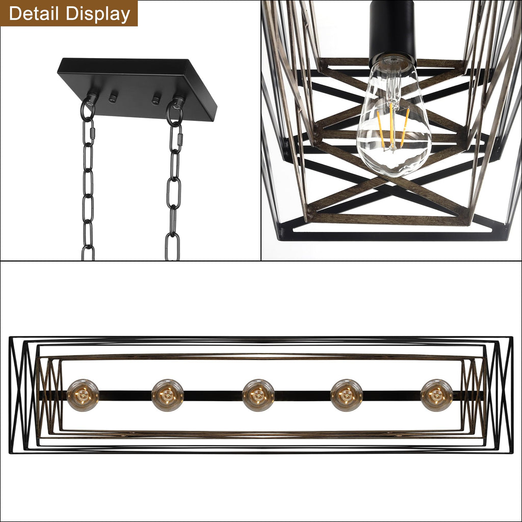 33.5''Farmhouse Dining Room Light Fixture, 5-Light Kitchen Island Lighting, Industrial Chandelier Over Table
