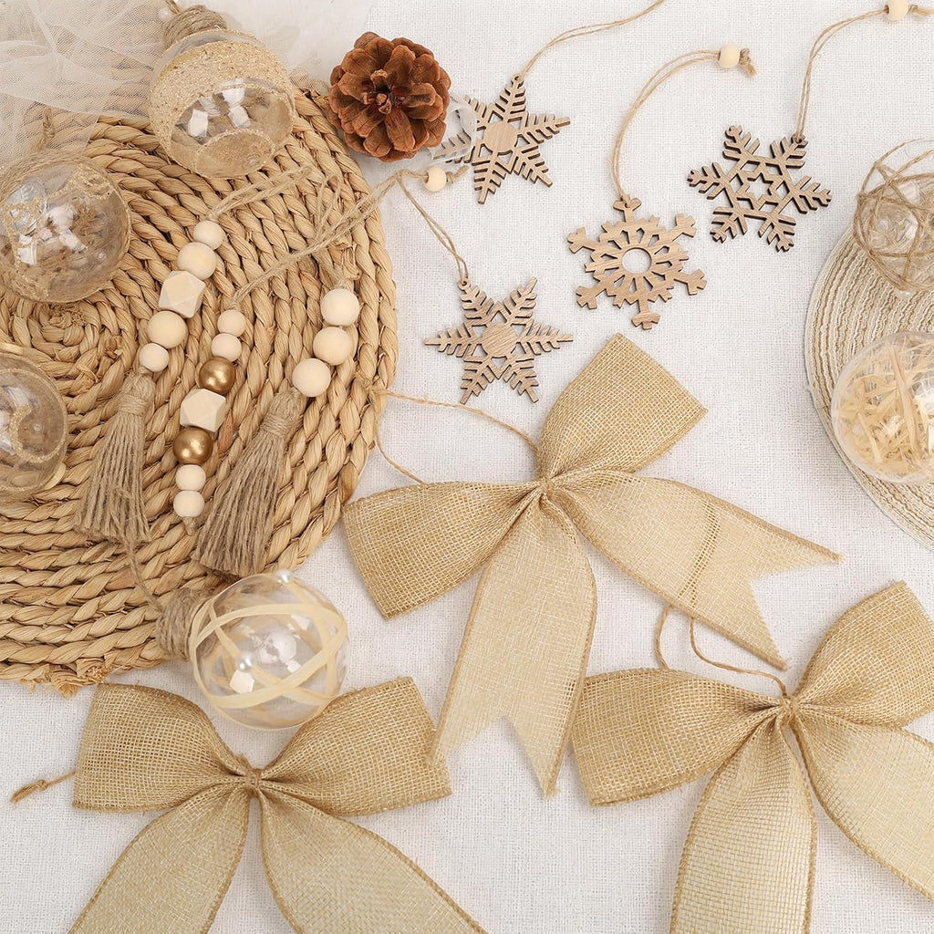 Boho Christmas Ornaments, Neutral Rustic Tree Decorations - Set of 39